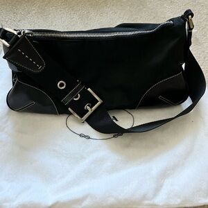 Authentic Vintage Black Shoulder Bag with Silver Accents!